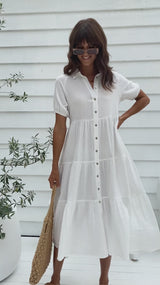 Mika Cotton Midi Dress - White - The Self Styler