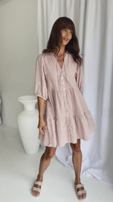 Carla Cotton Mini Dress - Soft Red Stripe