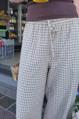 Landon Wide-Leg Cotton Pants - Beige Check