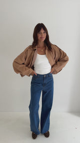Fraser Suede Look Bomber Jacket - Sand