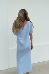 Hallie Fitted Knit Midi Skirt - Blue