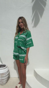 Zana Shorts - Green Greek Print