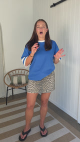 Millie Mini Denim Stripe Skirt -  Leopard Print