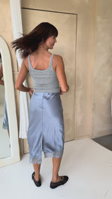 Georgie Satin Lace Midi Skirt - Steel Blue