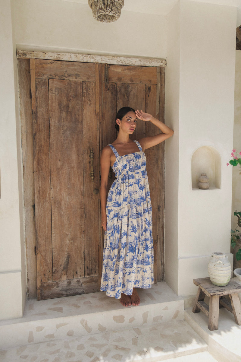 Canaria Maxi Dress - Blue Palm - The Self Styler