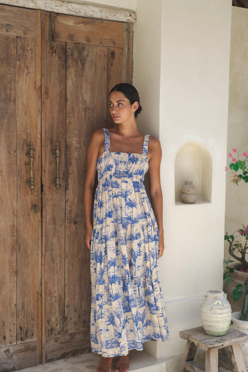 Canaria Maxi Dress - Blue Palm - The Self Styler