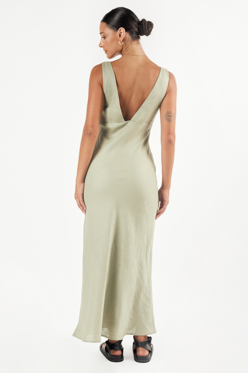Harper Linen Dress - Pistachio - The Self Styler - The Self Styler
