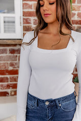 Danni Long Sleeve Ribbed Top - White - The Self Styler