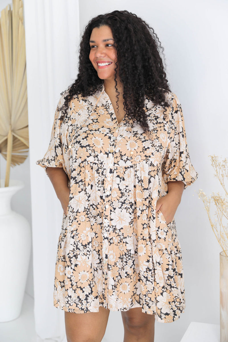 Carla Boho Dress - Vintage Cream Floral - The Self Styler