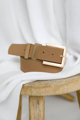 Shiloh Square Buckle Belt - Beige - The Self Styler