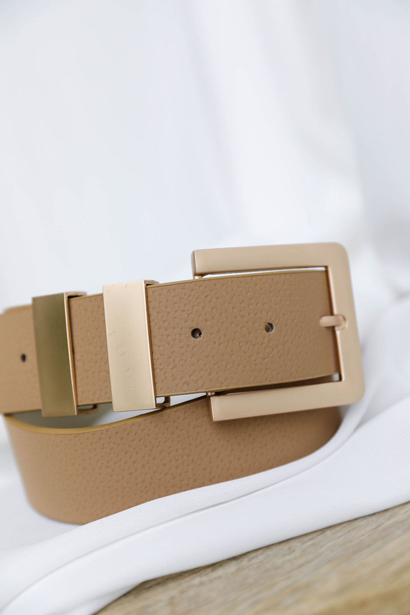 Shiloh Square Buckle Belt - Beige - The Self Styler