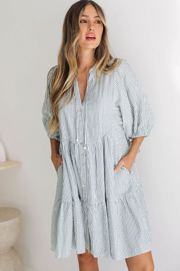 1 CARLA BOHO DRESS - GREEN STRIPE - The Self Styler