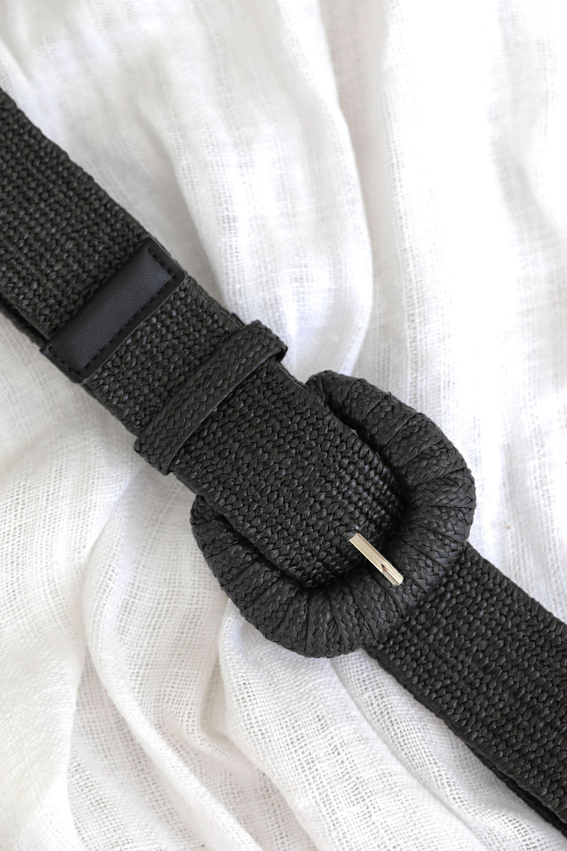 Gabby Woven Stretch Belt - Black - The Self Styler