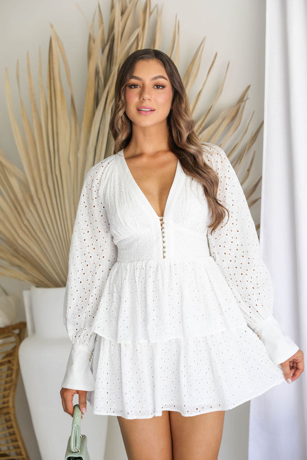 Georgia Mini Dress - White Eyelet - The Self Styler