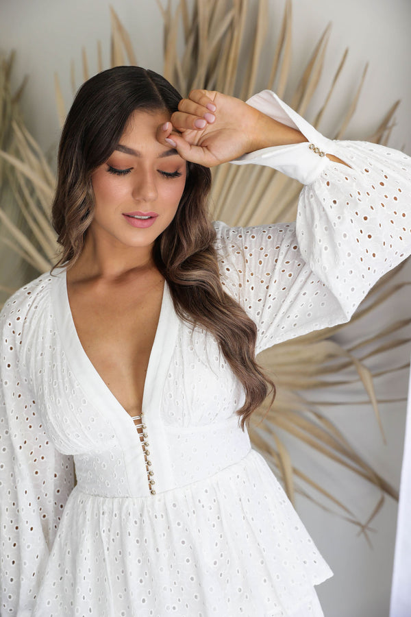 Georgia Mini Dress - White Eyelet - The Self Styler