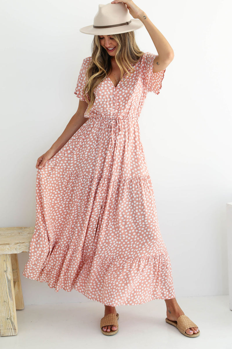 Neva Maxi Dress - Blush Pink Spot - The Self Styler