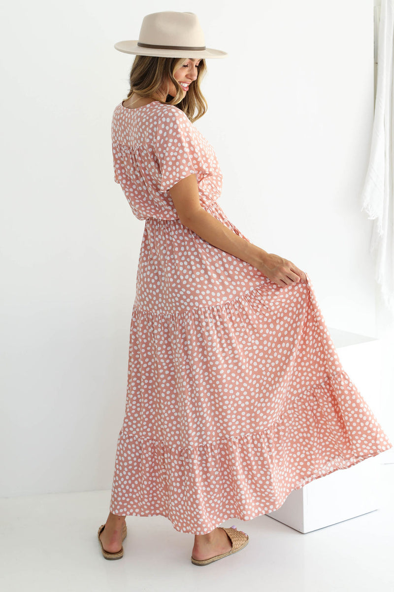 Neva Maxi Dress - Blush Pink Spot - The Self Styler