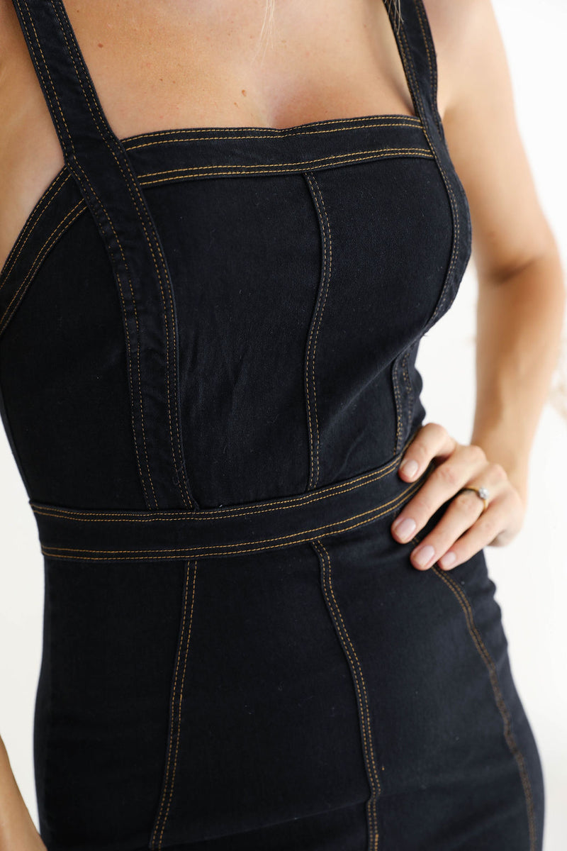 Kyle Denim Mini Dress - Black - The Self Styler