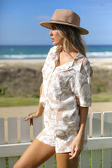 Cove Shirt - Beige Abstract Palm Print - The Self Styler