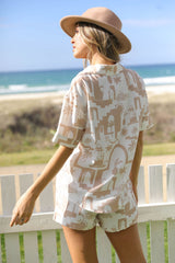Cove Shirt - Beige Abstract Palm Print - The Self Styler
