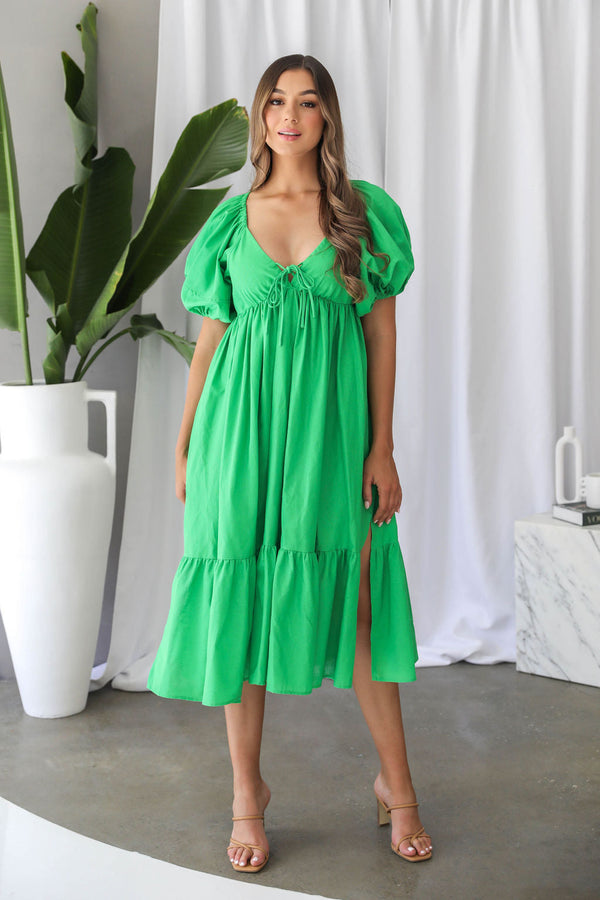 1 CHANTEL MIDI DRESS - GREEN - The Self Styler