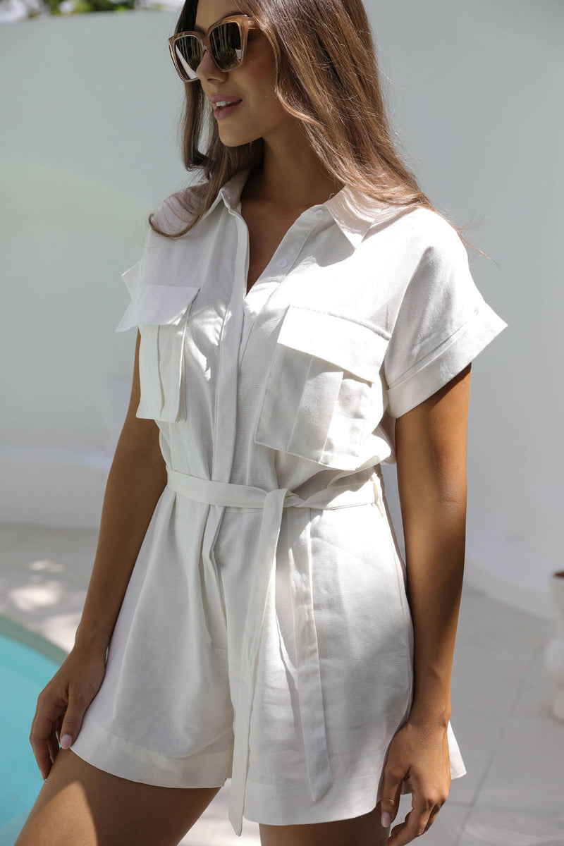 Koah Safari Playsuit - White - The Self Styler