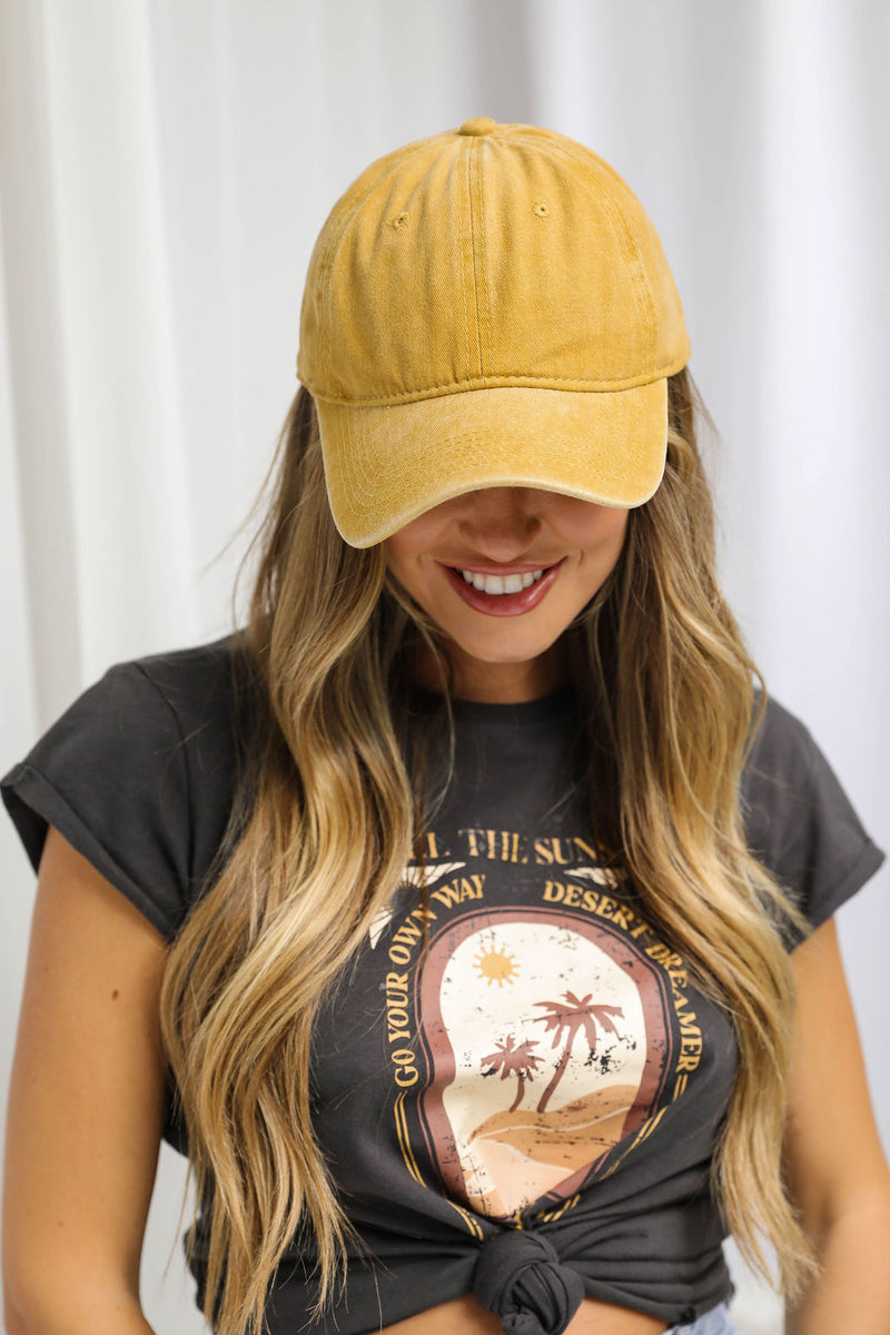 Mars Vintage Wash Sports Cap - Mustard - The Self Styler