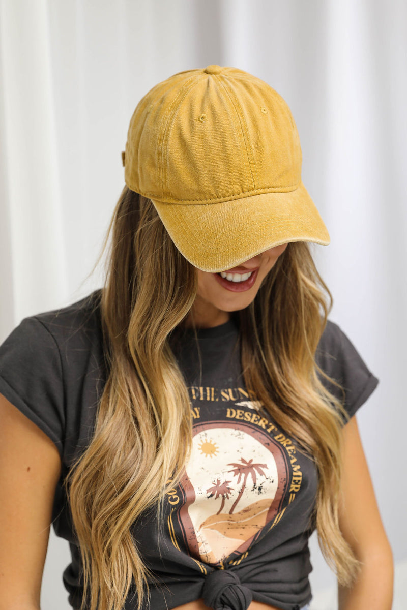 Mars Vintage Wash Sports Cap - Mustard - The Self Styler
