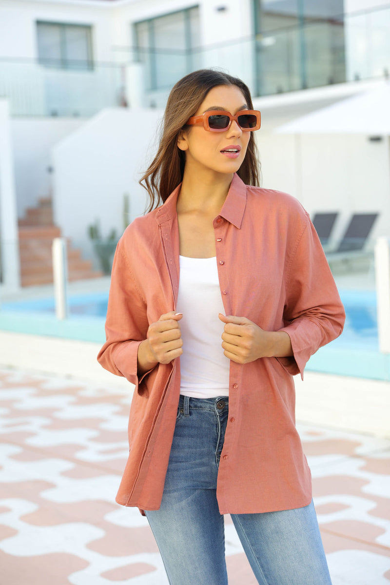 Mila Linen Shirt - Rosewood - The Self Styler