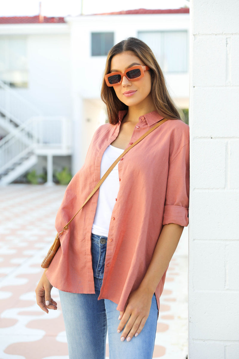 Mila Linen Shirt - Rosewood - The Self Styler