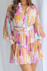 Khalia Mini Dress - Abstract Watercolour Print - The Self Styler