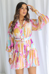 Khalia Mini Dress - Abstract Watercolour Print - The Self Styler