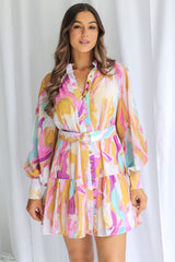 Khalia Mini Dress - Abstract Watercolour Print - The Self Styler
