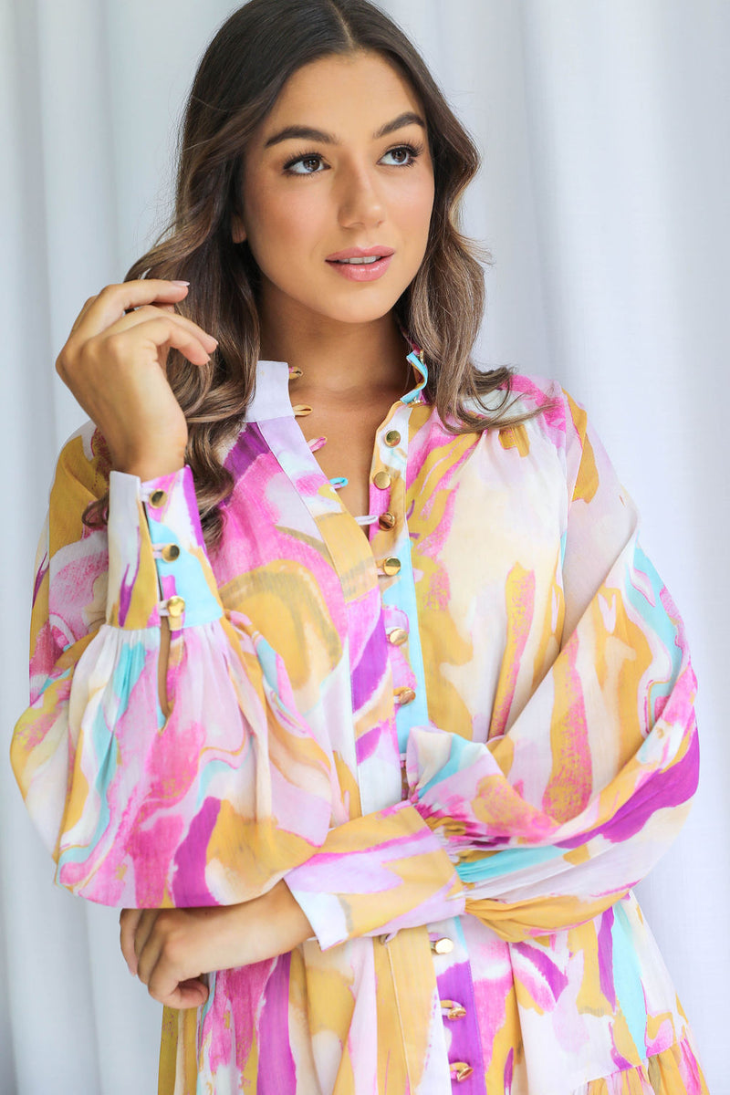 Khalia Mini Dress - Abstract Watercolour Print - The Self Styler