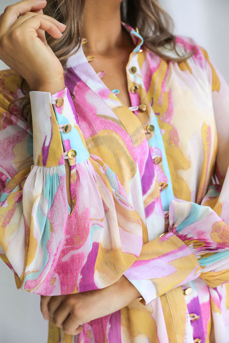 Khalia Mini Dress - Abstract Watercolour Print - The Self Styler