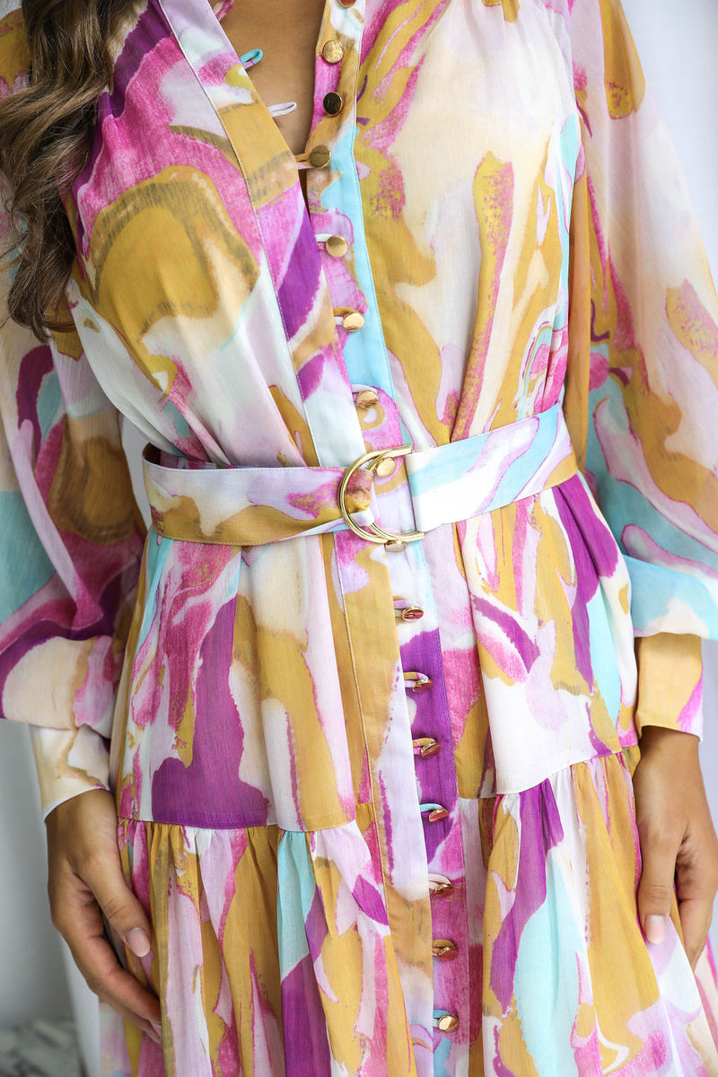 Khalia Mini Dress - Abstract Watercolour Print - The Self Styler