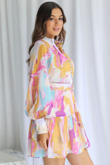 Khalia Mini Dress - Abstract Watercolour Print - The Self Styler