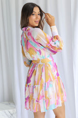 Khalia Mini Dress - Abstract Watercolour Print - The Self Styler
