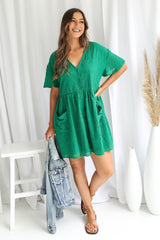 Lucia Oversized Cotton Smock Dress - Emerald Green - The Self Styler