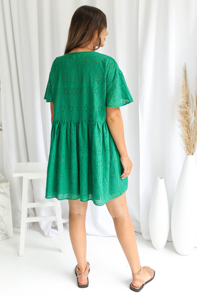 Lucia Oversized Cotton Smock Dress - Emerald Green - The Self Styler