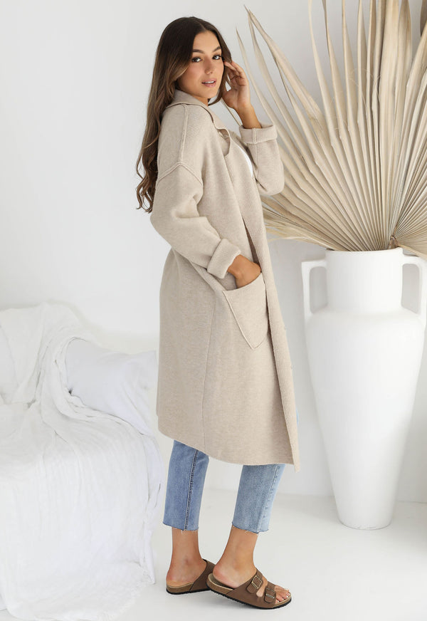Hailey Longline Coatigan - Beige - The Self Styler