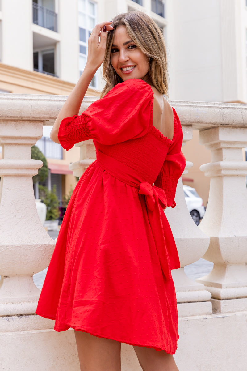 Belle Dress - Red Embossed Spot - The Self Styler