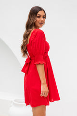 Belle Dress - Red Embossed Spot - The Self Styler