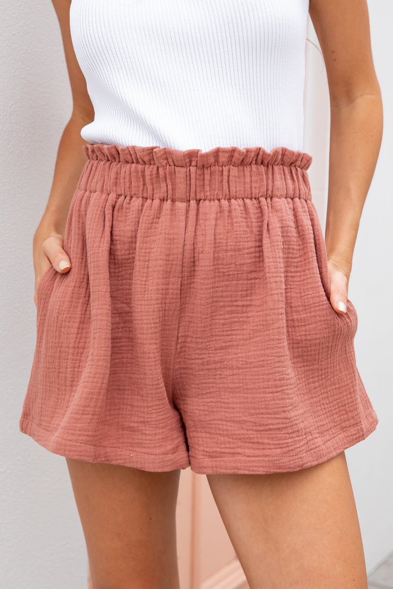 Tegan Cheesecloth Shorts - Mocha Mousse - The Self Styler