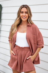 Tegan Cheesecloth Shorts - Mocha Mousse - The Self Styler