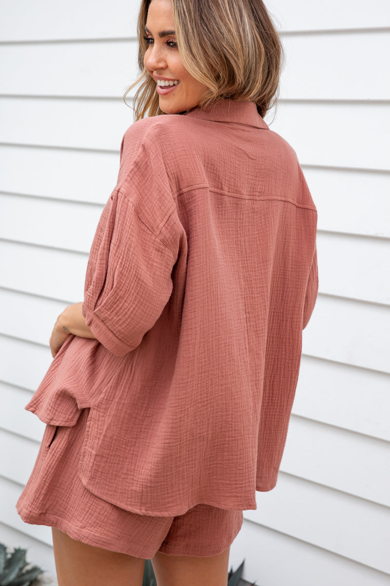 Silas Cheesecloth Cotton Shirt - Mocha Mousse - The Self Styler