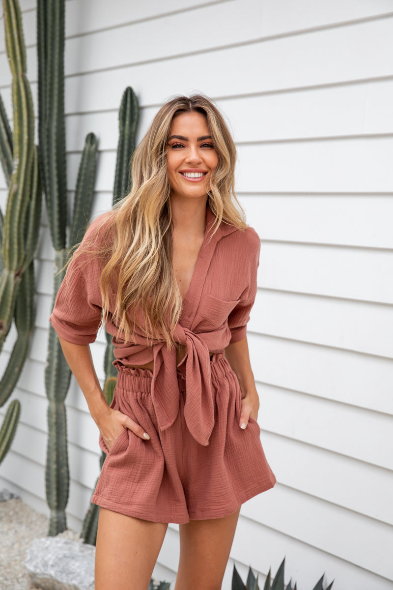 Silas Cheesecloth Cotton Shirt - Mocha Mousse - The Self Styler