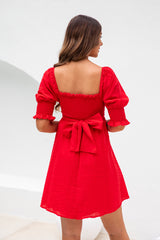 Belle Dress - Red Embossed Spot - The Self Styler