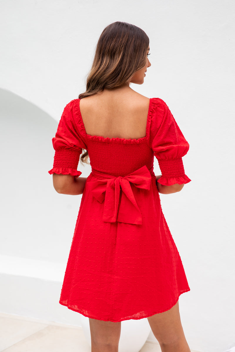 Belle Dress - Red Embossed Spot - The Self Styler