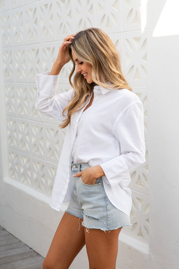 Mila Linen Shirt - White - The Self Styler
